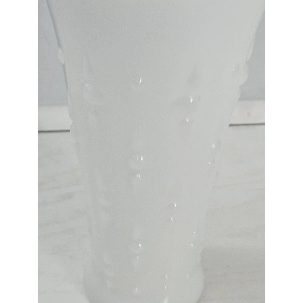 White Milk Glass Vase Teardrop and Pearls Scalloped‎ Edge Flared 7.25
